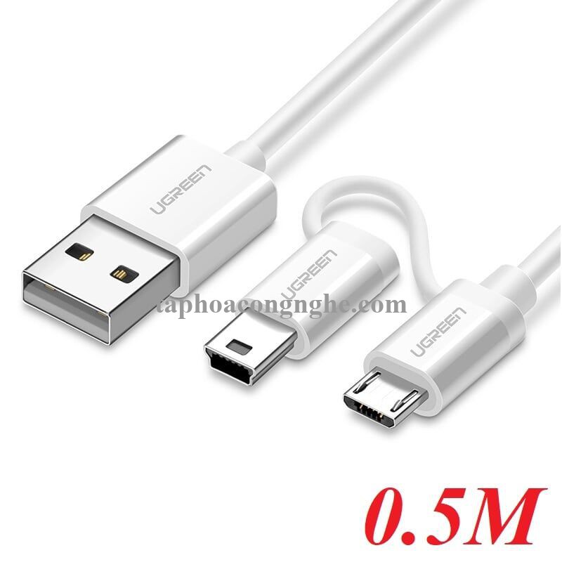 Ugreen 40770 0.5M màu Trắng Cáp sạc truyền dữ liệu USB 2.0 sang MICRO USB + MINI USB US178 30040770
